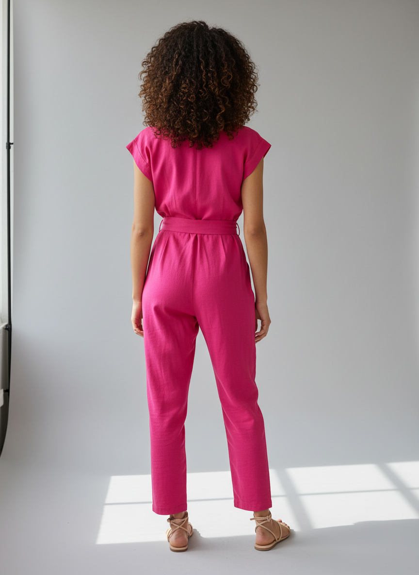 Macacão Pink Vibrante com Cinto Amarração