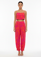 Conjunto Tropical Pantalona e Cropped Rosa Fúcsia - GATABAKANA / M