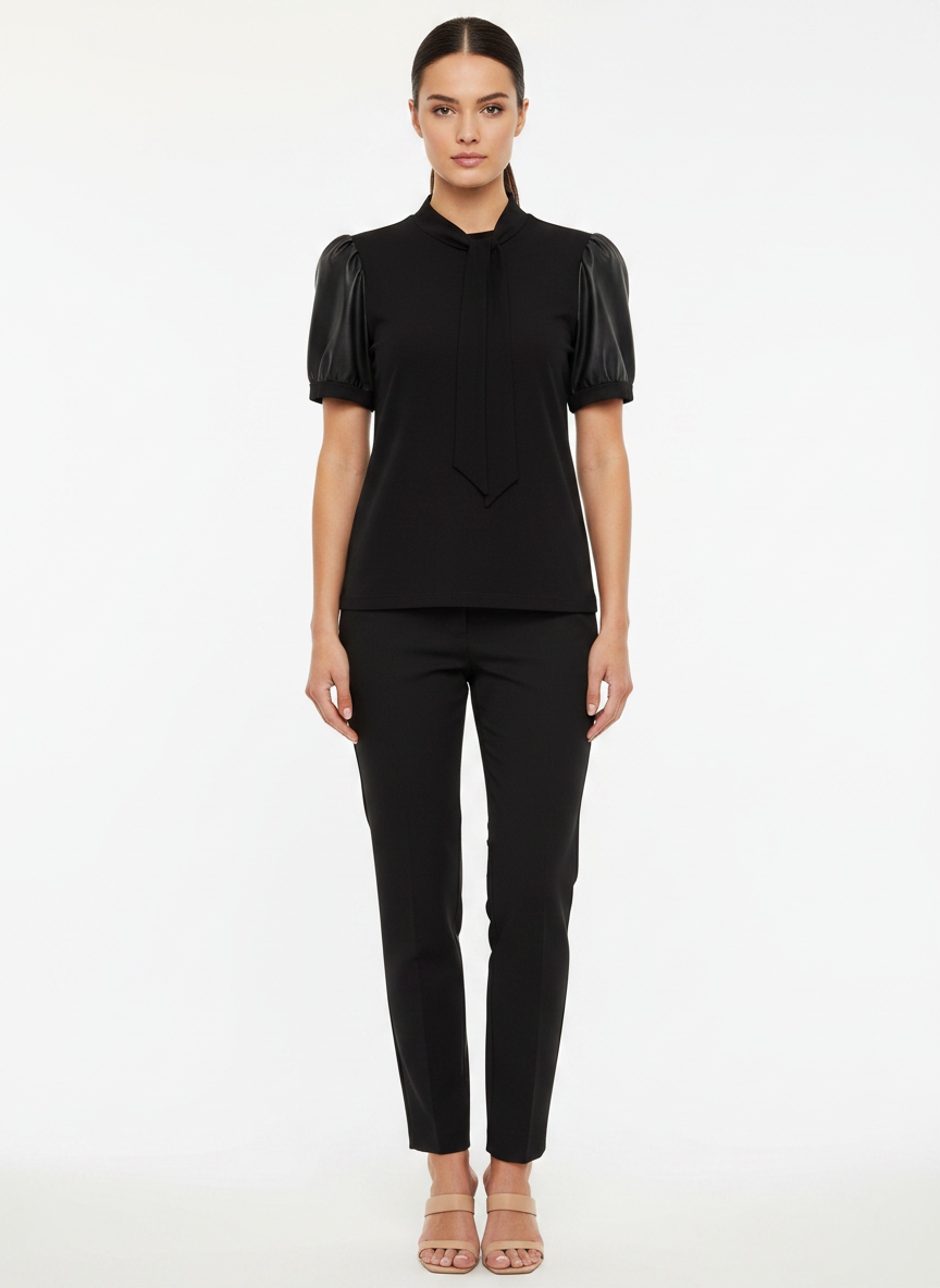 Blusa Malha e Couro Sintético - BORDA BARROCA / M