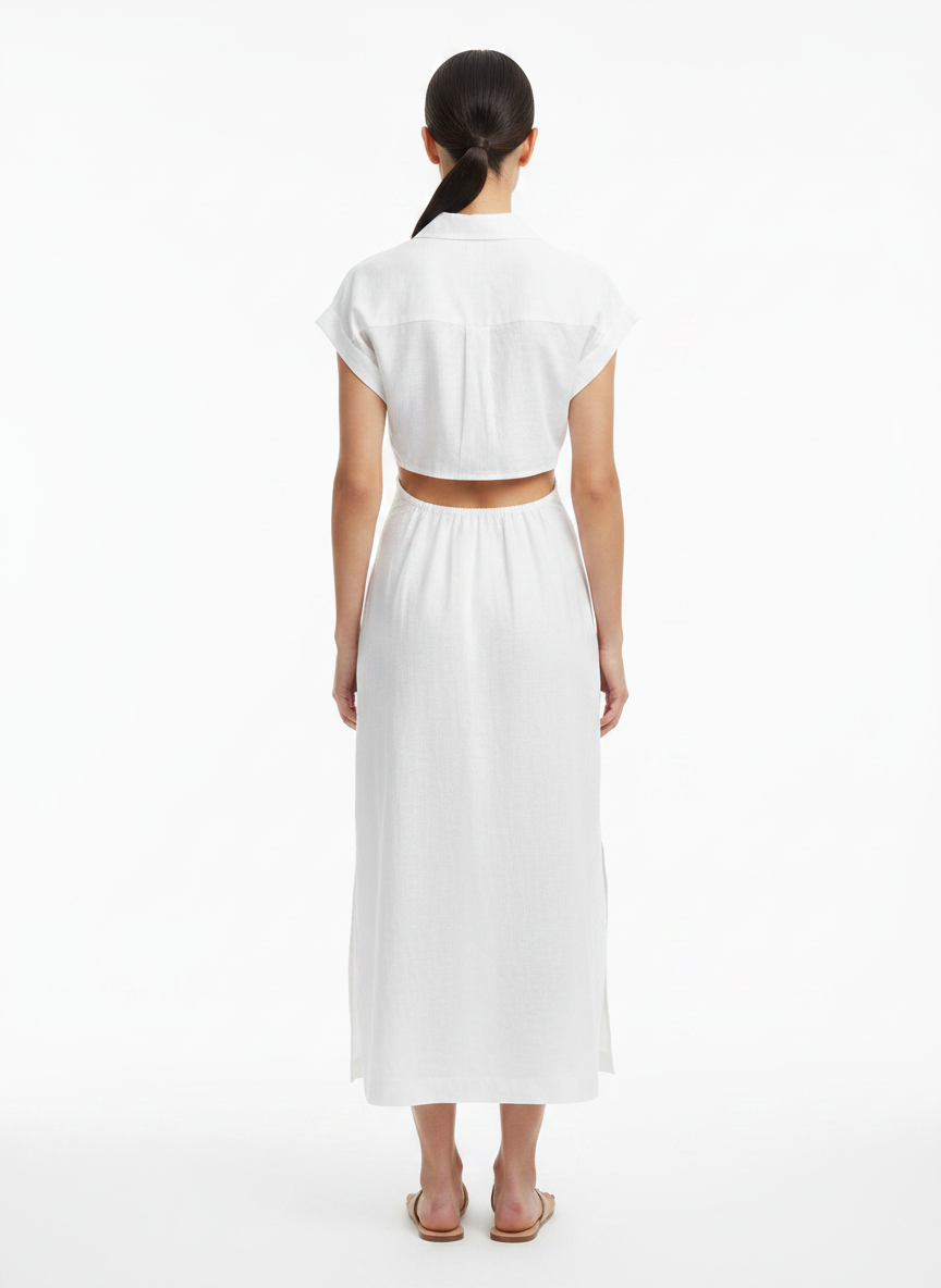 Vestido Midi Branco Recortes Gola Camisa - DRESS TO / M