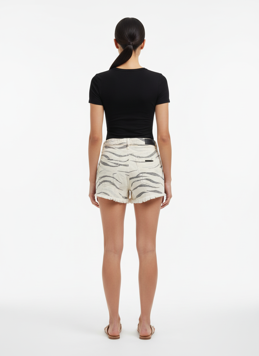 Shorts Jeans de Cintura Alta Estampa Zebra - Canal/36