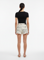 Shorts Jeans de Cintura Alta Estampa Zebra - Canal/36