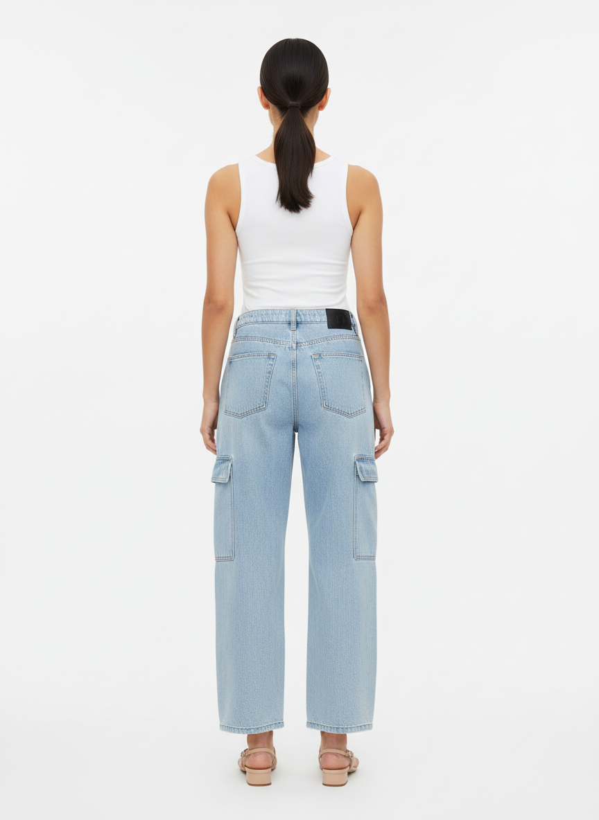 Calça jeans cargo bolsos laterais utilitários - NEXO | 36