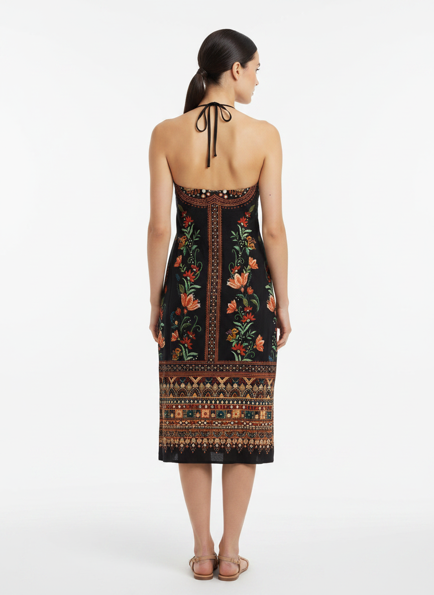Vestido Halter Estampado Étnico Floral - FARM / M