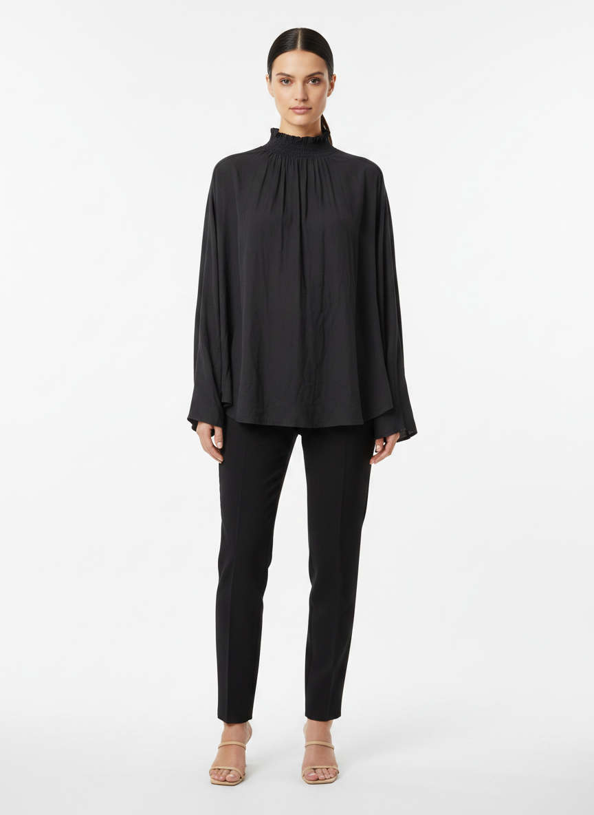Blusa Fluida Gola Alta Franzida - FORUM / GG