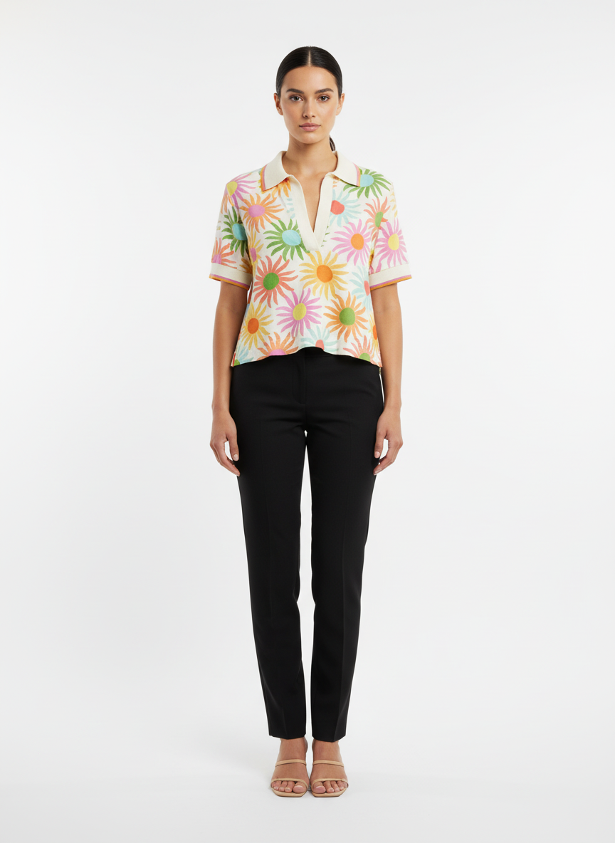 Blusa polo gola tricot estampa floral - FARM | M