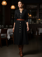 Vestido Chemise Maxi Preto Liso Casual - ALPHORRIA / GG