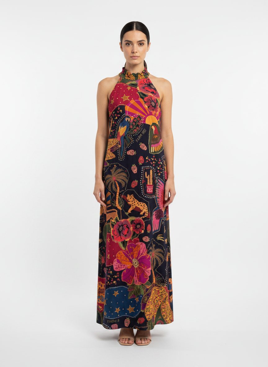 Vestido Halterneck Estampado - FARM / P