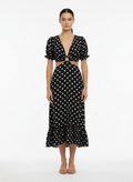 Vestido Midi Poá com Recortes - U