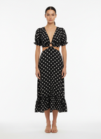 Vestido Midi Poá com Recortes - U