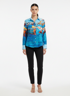 Blusa Estampada Cenário Costeiro Manga Longa - Borda Barroca / 38