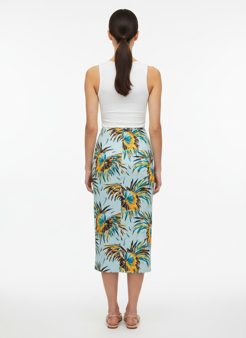 Saia Midi Estampada Tropical com Fenda Lateral - MORENA ROSA / G