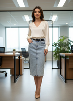 Saia Lápis Jeans Acid Wash Cintura Alta - DRESS TO / 38