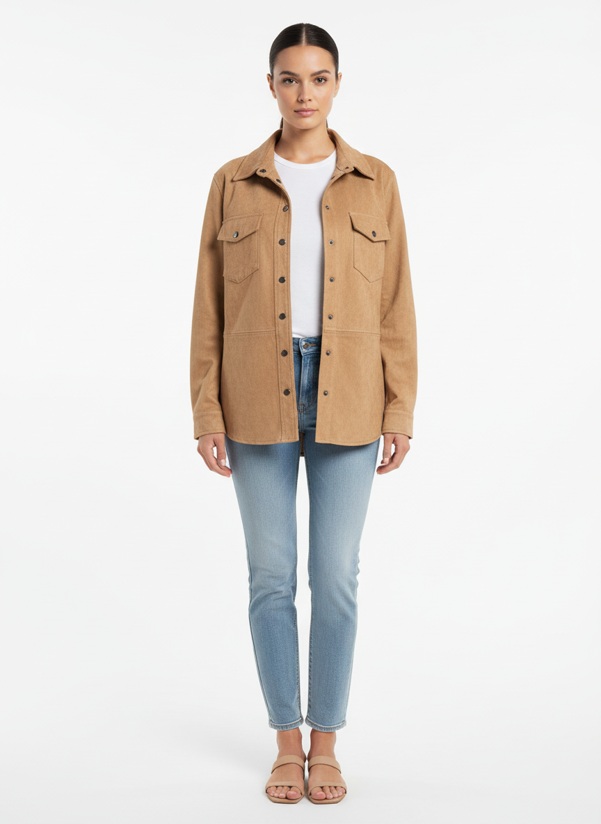 Sobrecamisa Jaqueta Falso Camurça Camel - Le Lis Blanc / 38