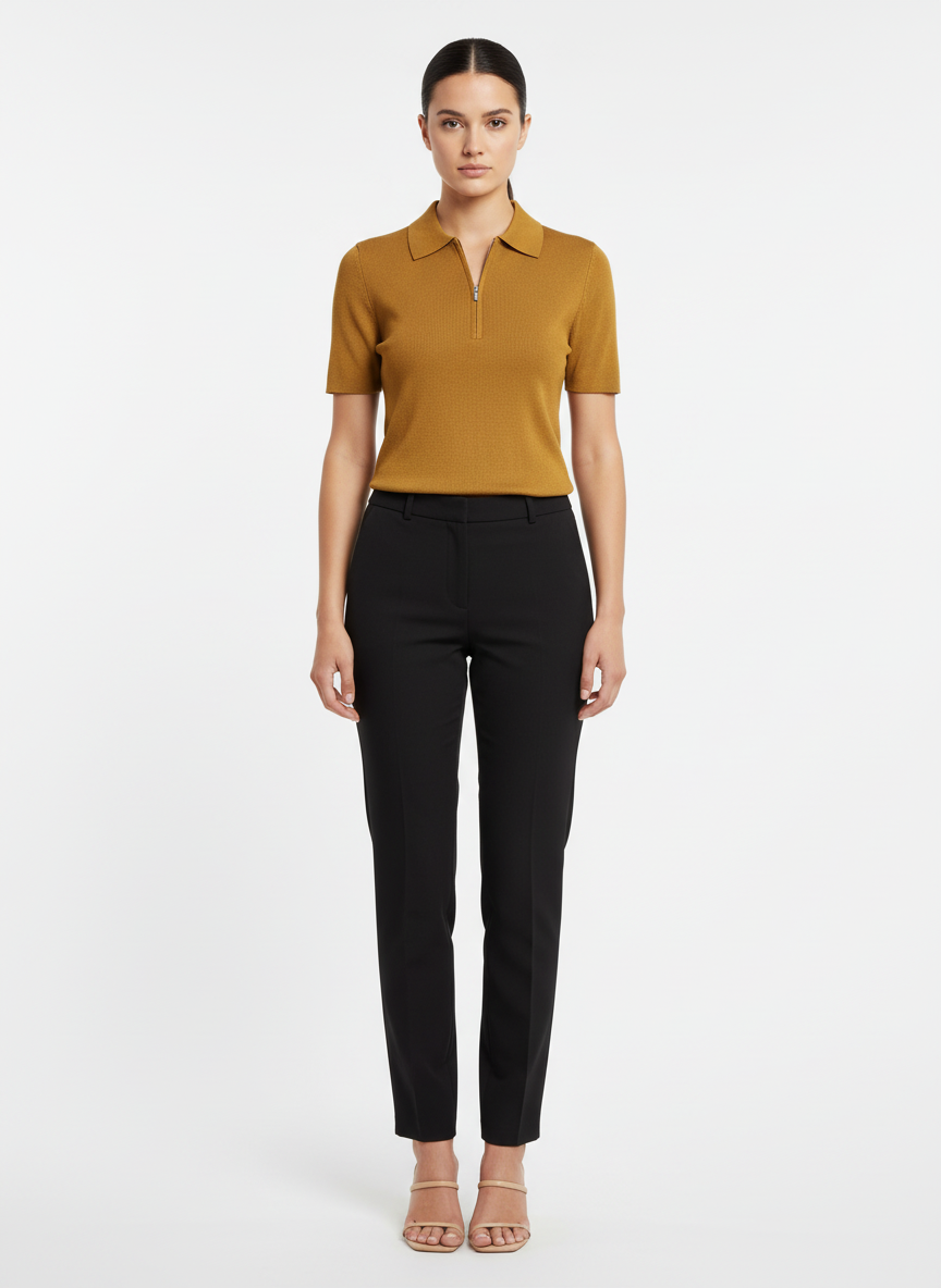 Blusa tricot gola polo com zíper verde musgo - CORTELLE | P