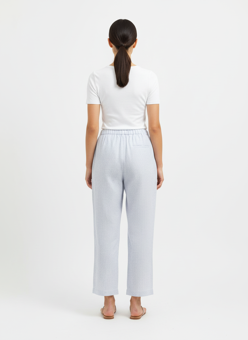 Calça tecido wide leg branca riscado - MARIA EMILIA | 38