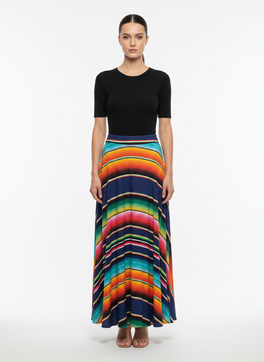Saia Maxi Estampada Listrada Fluida - DRESS TO / P