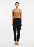 Regata tricot canelado decote quadrado marrom camelo - AMBICIONE | P