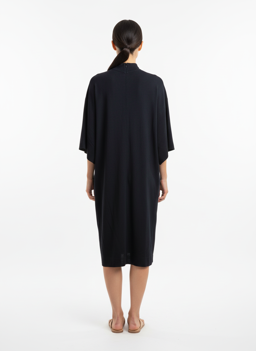 Vestido gola alta prega lateral saia preto - ANIMALE | P