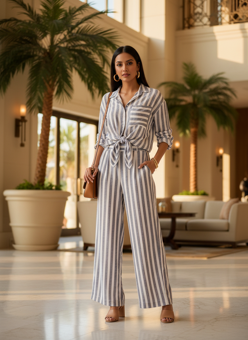 Conjunto Listrado Camisa e Calça Viscose - LADY ROCK / M