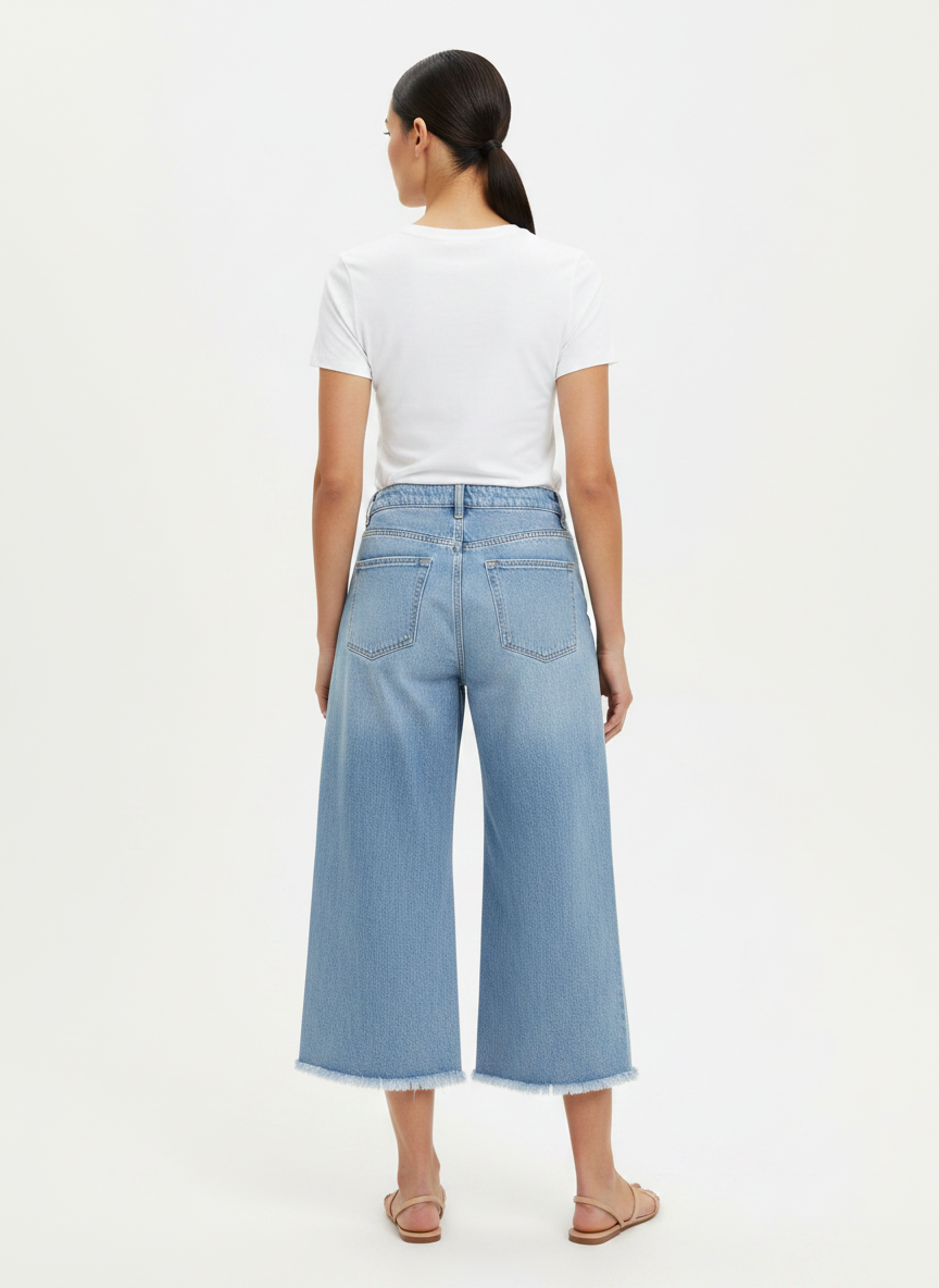 Calça Jeans Culotte Barra Assimétrica Desfiada - DRESS TO / 36
