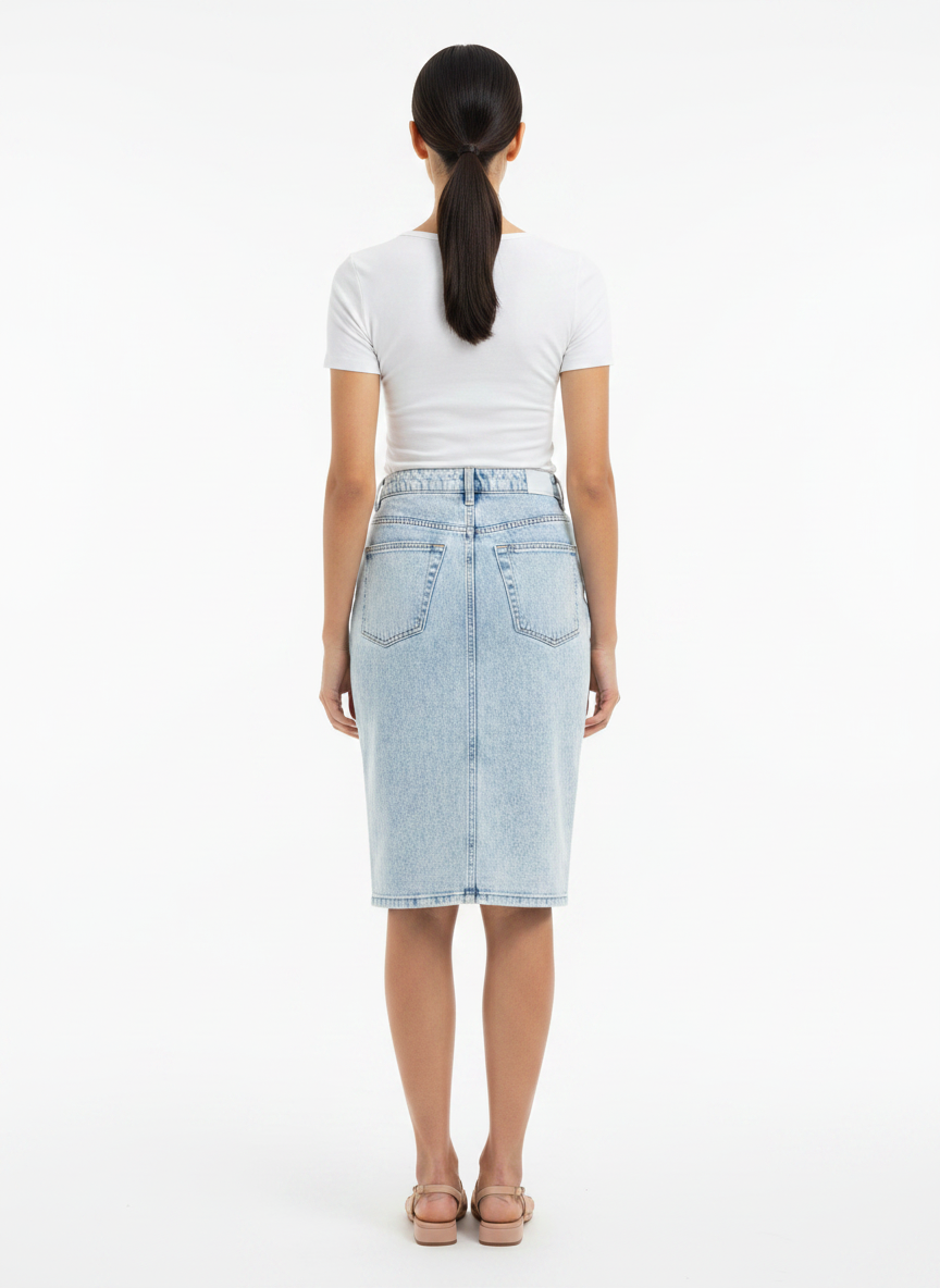 Saia Lápis Jeans Acid Wash Cintura Alta - DRESS TO / 38