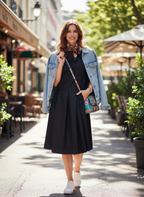 Vestido Preto Evasê Acetinado Sem Mangas - TRETTIORE / G