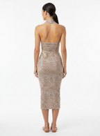 Vestido Midi halter com Gola Alta