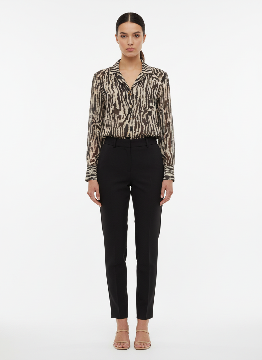 Camisa Manga Longa Estampa Zebra Preto e Creme - Canal/P