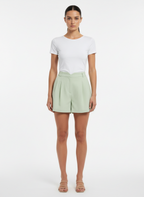 Shorts de Linho Cintura Alta com Pregas Verde Menta - All's/P