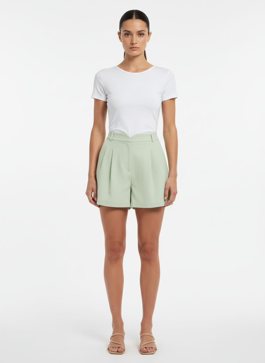 Shorts de Linho Cintura Alta com Pregas Verde Menta - All's/P
