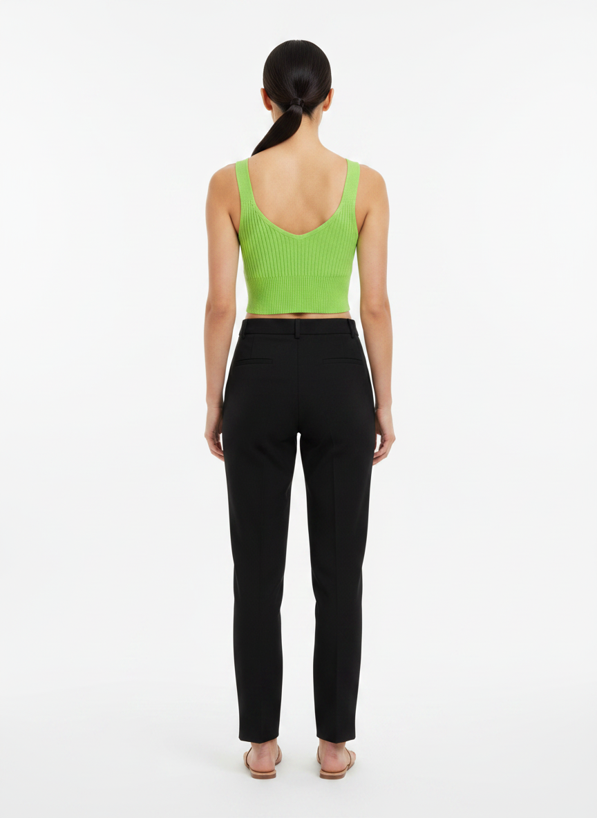 Cropped tricot canelado decote v verde limão - VIVIANE FURRIER | PP