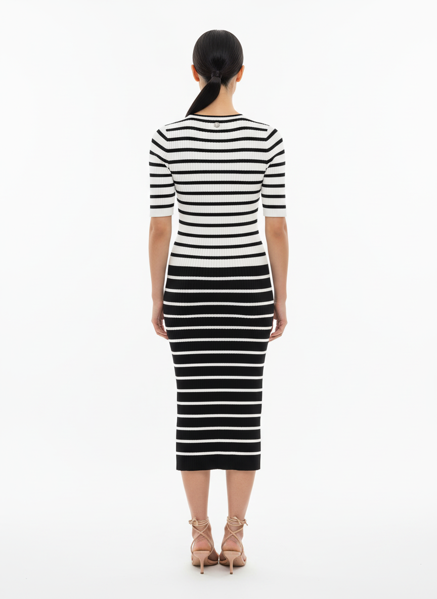 Vestido Midi Listrado com Manga - Animale/P
