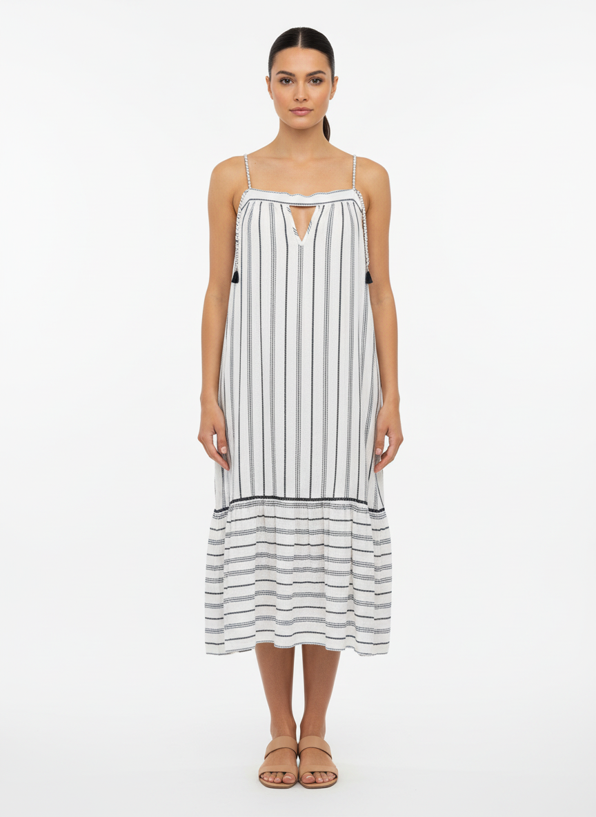 Vestido alça listrado textura branco - DRESS TO | G