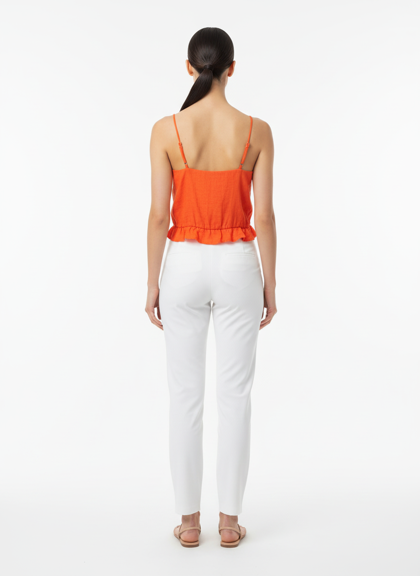 Cropped Laranja com Barra Franzida e Alça com Conchas - Iodice/M