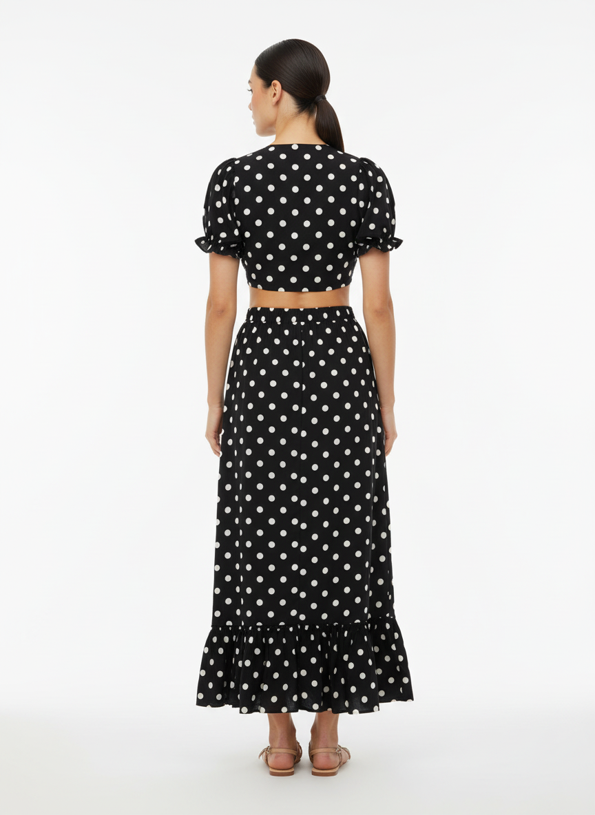 Vestido Midi Poá com Recortes - U