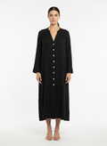 Vestido Chemise Maxi Preto Liso Casual - ALPHORRIA / GG