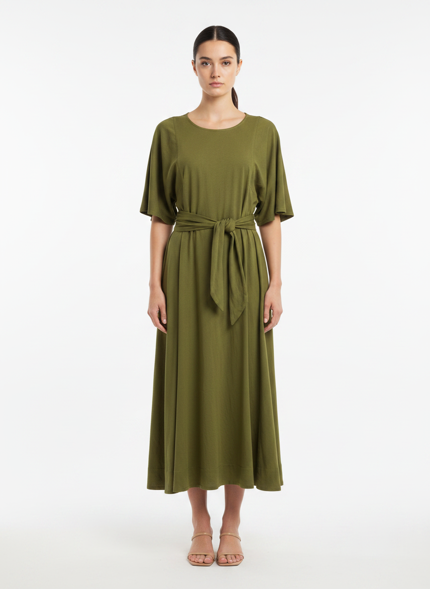 Vestido Midi Viscose Folgado Verde Oliva - ANIMALE / G