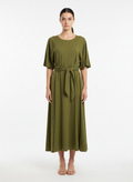 Vestido Midi Viscose Folgado Verde Oliva - ANIMALE / G