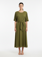 Vestido Midi Viscose Folgado Verde Oliva - ANIMALE / G