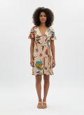Vestido Transpassado Estampa Tropical - Cantão/P