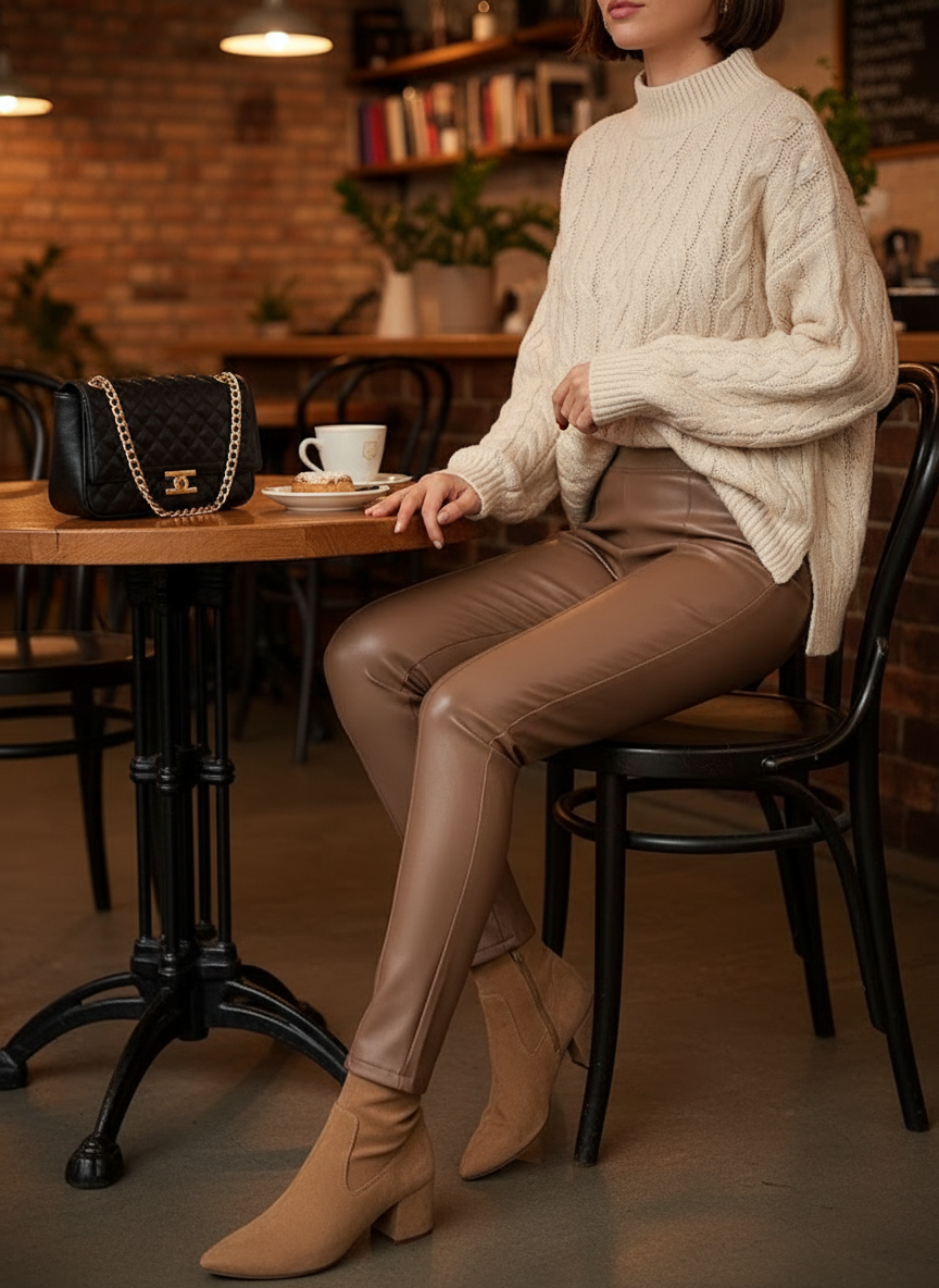 Calça Faux Couro Skinny Camel - VIVIANE FURRIER / M
