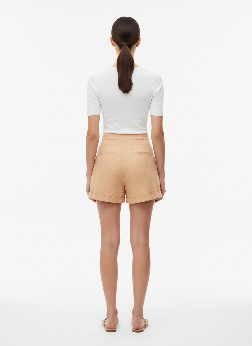 Shorts de Linho Cintura Alta com Pregas - Rosa Dahlia/P