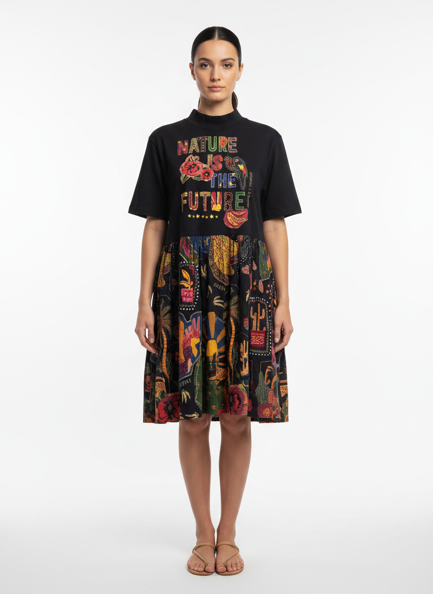 Vestido Curto Estampado Tropical Gola Alta - FARM / P