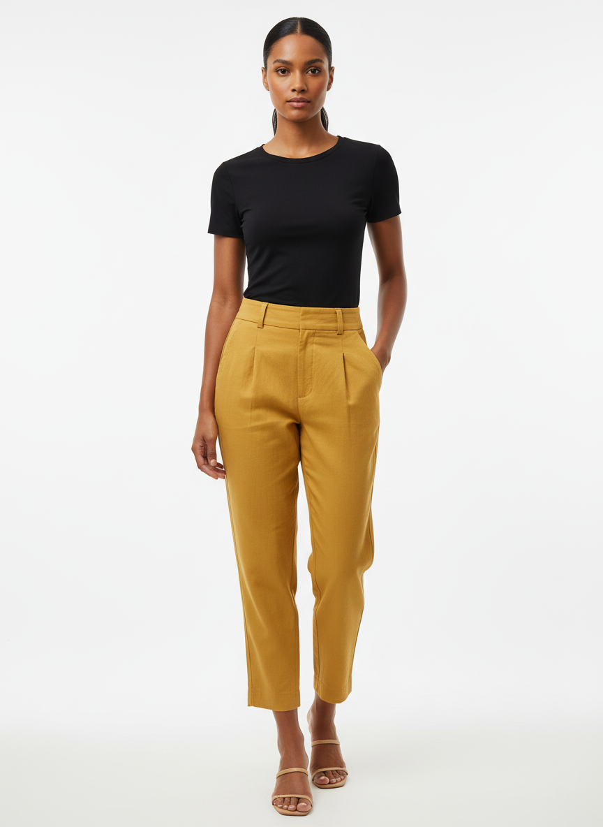 Calça Cropped Mostarda Social - OPEN