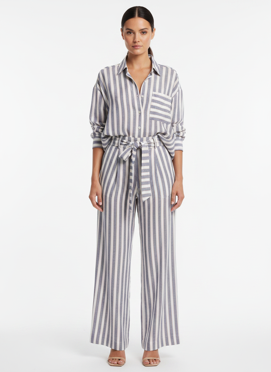 Conjunto Listrado Camisa e Calça Viscose - LADY ROCK / M