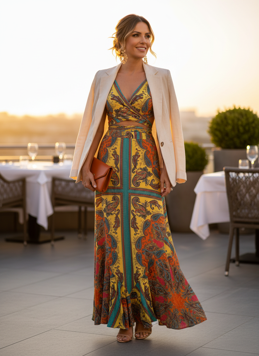Conjunto Maxi Estampado Halter Neck Boho Chic - DRESS TO / P