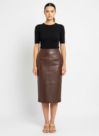 Saia lápis couro marrom - MASSIMO DUTTI | P
