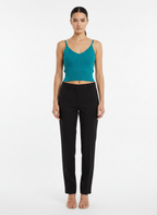 Cropped tricot canelado decote v azul - VIVIANE FURRIER | P
