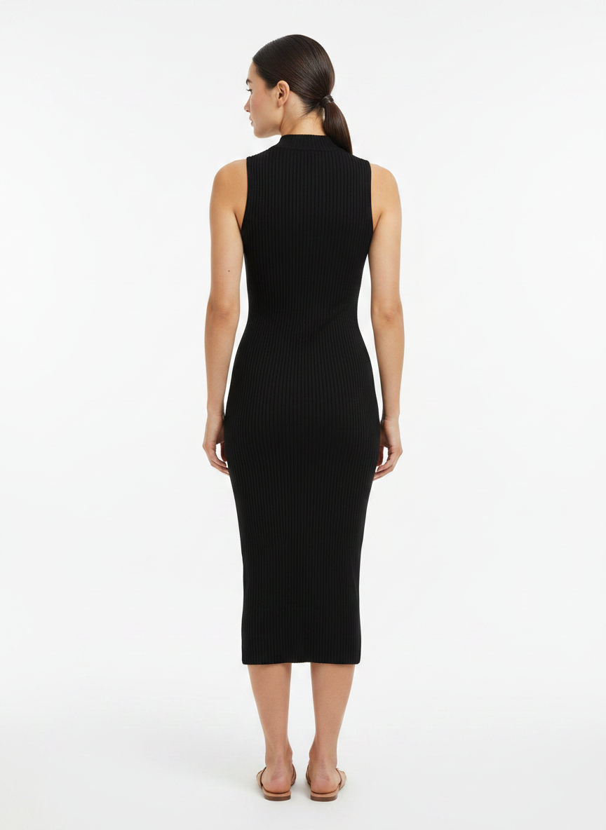Vestido Midi Canelado Gola Alta - DRESS TO / M